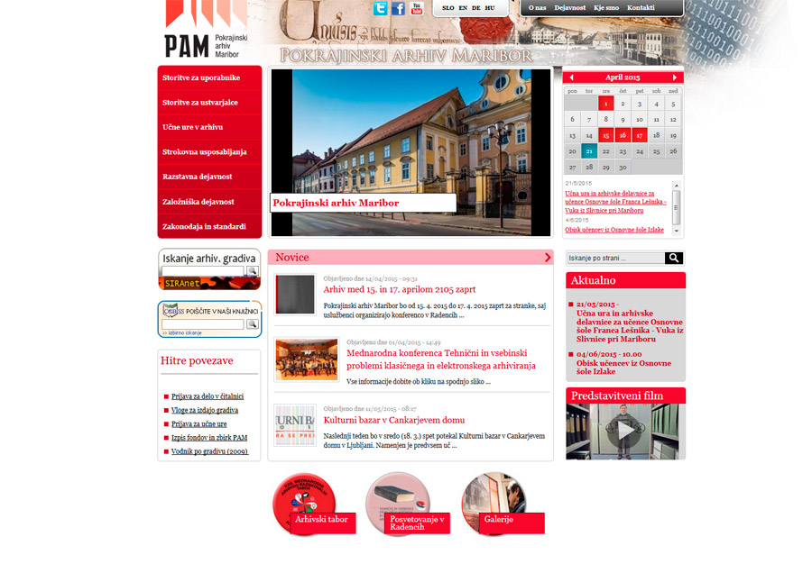 Izdelava spletne strani Pokrajinski arhiv Maribor